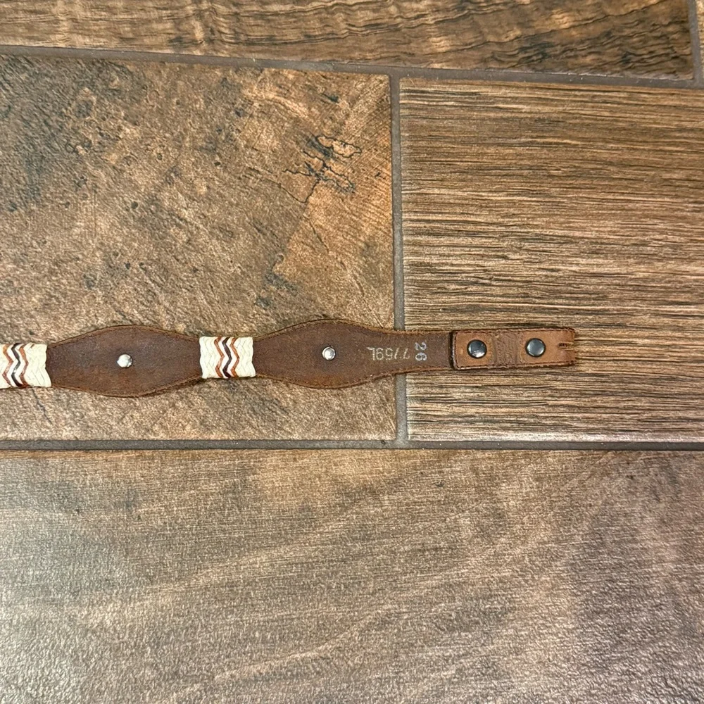Child Western Country Rodeo Leather Belt with Silver and Weaving Design